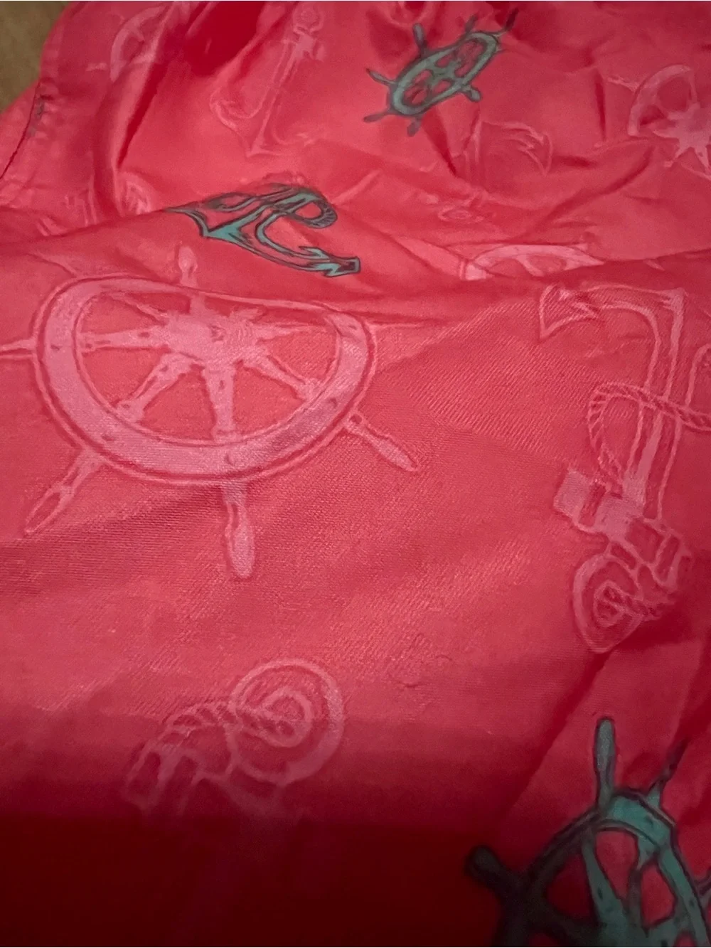 Men's Coral Anchor & Helm Swim Trunks with Drawstring